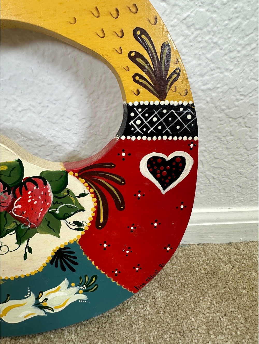 Hand-Painted Wooden Folk Art Goose Tole Painting Strawberries Cottagecore 1980s - Picture 3 of 7